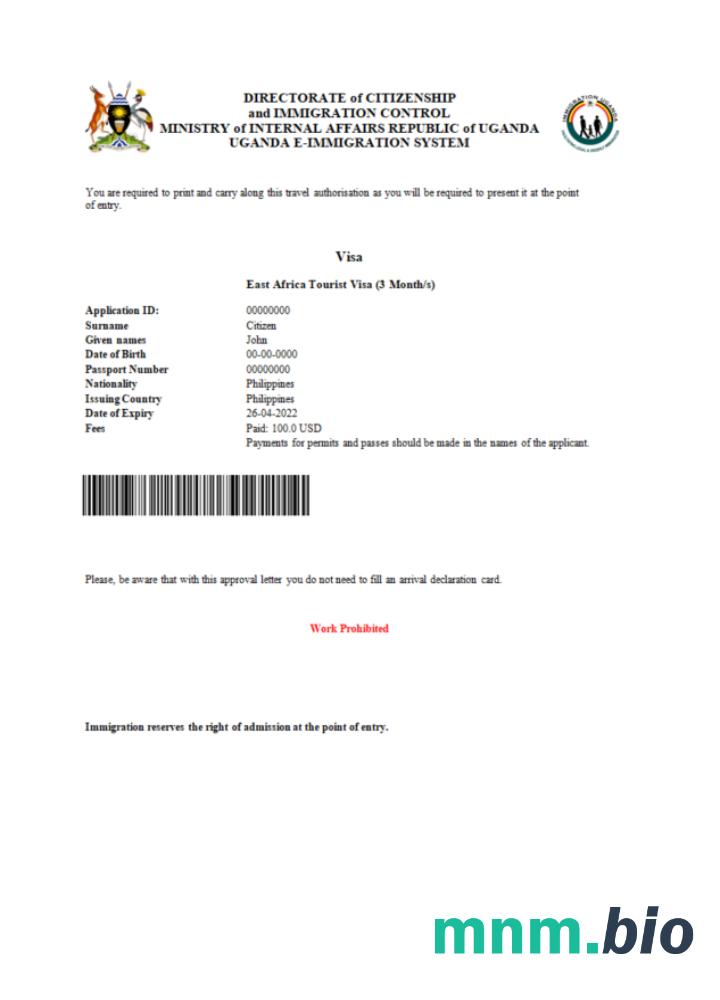 Szablon e-visa do Ugandy